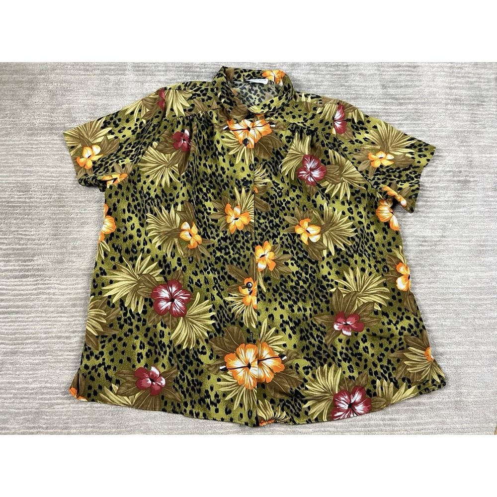 Vintage A Personal Touch Button Up Shirt Womens 3X Floral Hawaian Made in USA